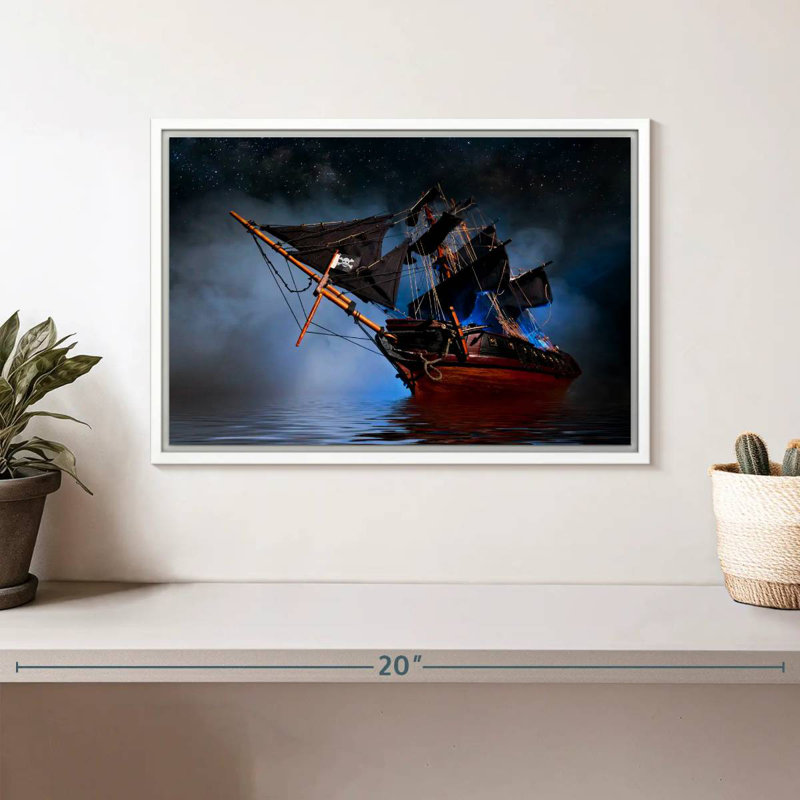 Bateau pirate, Cadre flottant blanc, 13 po x 9 po