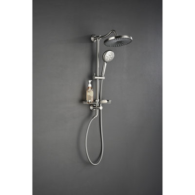 Combinaison de douche en nickel brossé avec pomme de douche à effet pluie de 10 po, douche à 4 mains, prise à glissière réglable et porte-savon avec cravate