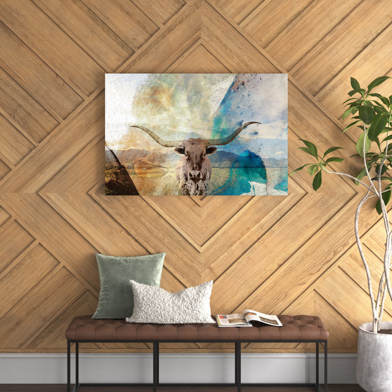 Longhorn - peinture sur toile tendue, H 32 po x l 48 po x P 1,25 po