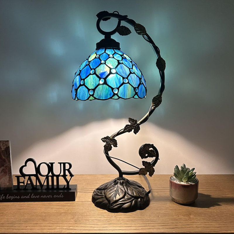 Lampe de table Tiffany avec ampoules à DEL en cristal de verre teinté bleu l 11 po x P 8 po x H 21 po