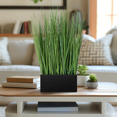 18" Faux Onion Grass in Rectangle Pot