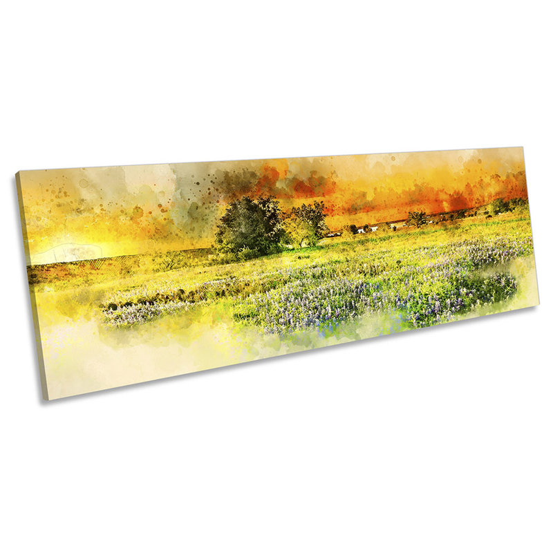 Summer Tree Landscape Grunge 1 Piece Wrapped Canvas Panoramic Wall Art, 30.48cm H x 91.44cm W