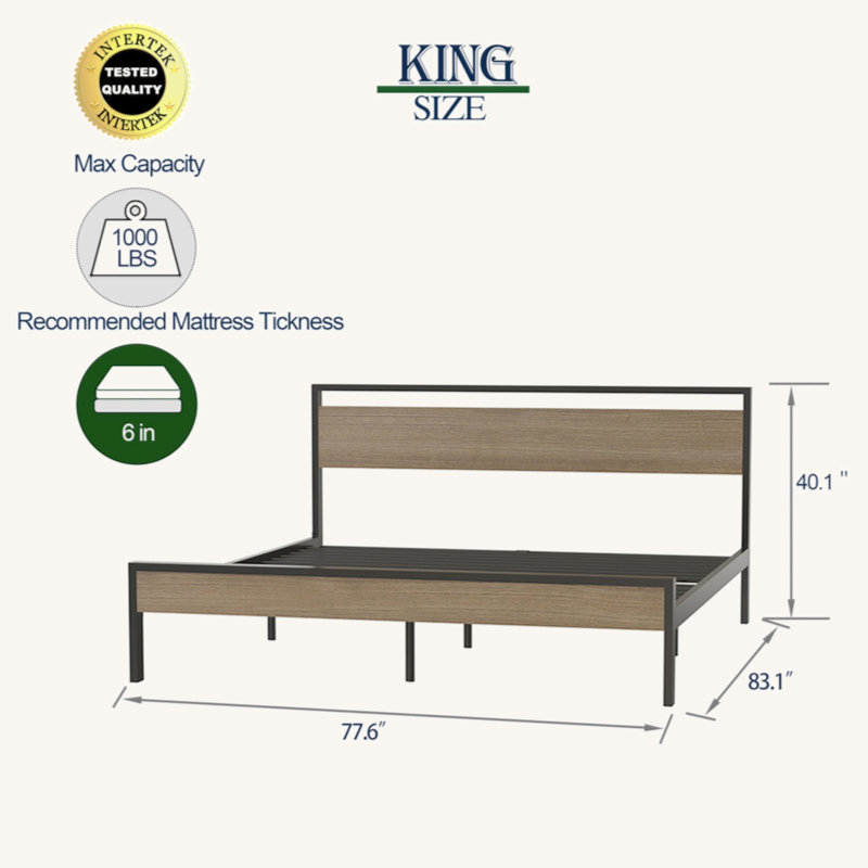 Lit plateforme Mashud, King, Noir / cannelle
