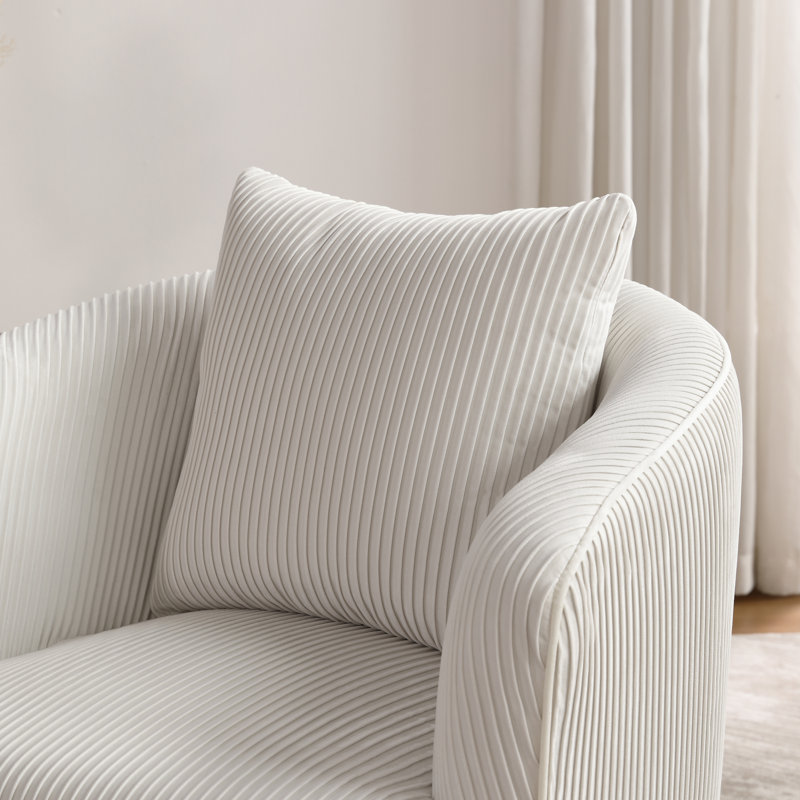Letona 28.74" W Velvet Barrel Chair with gold metal legs, White