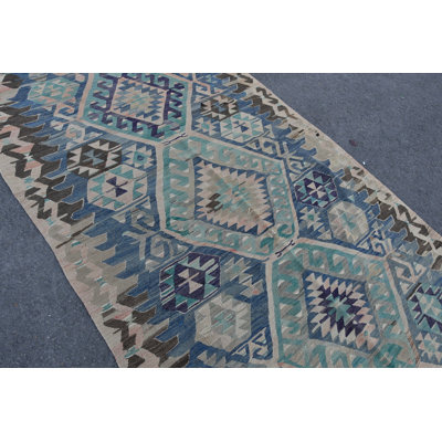 Vintage Turkish Kilim Rug with Traditional Nomadic Design and Geometric Oushak Patterns Blue/Brown