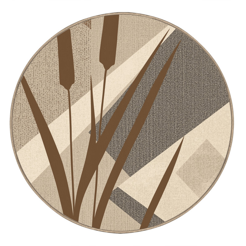 Tapis à motif géométrique doux et moelleux en quenouille beige Calvin, Rond 5 pi
