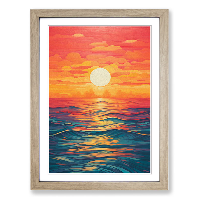 Seascape Colour Field - Single Picture Frame Print on Wood, Oak, 64cm H x 46cm W x 2cm D