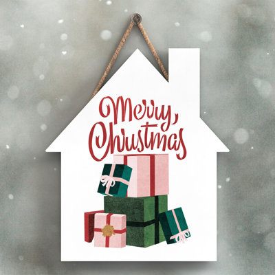 Xmas Merry Christmas Wooden House Plaque