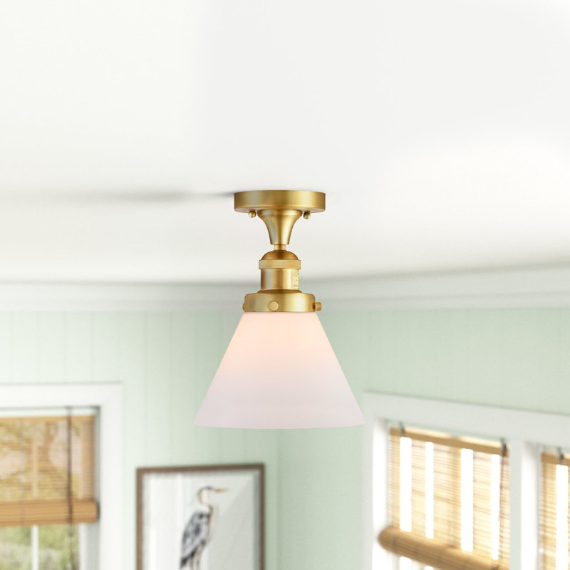 Plafonnier semi-encastré 1 lumière Cone, Boîtier blanc mat, Or satiné
