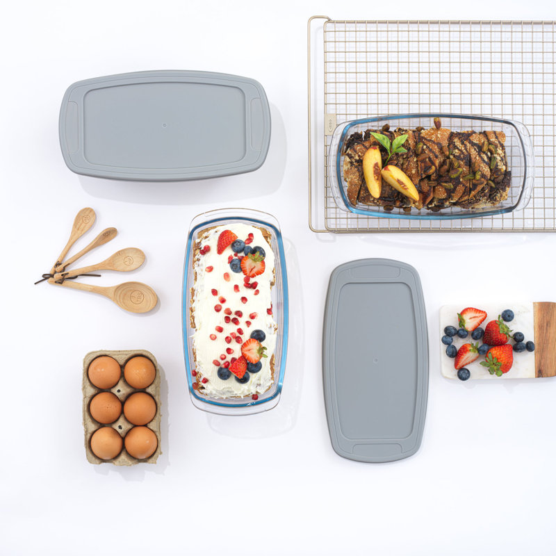 JoyJolt 3-Piece Glass Loaf Pan Set with Gray Lids
