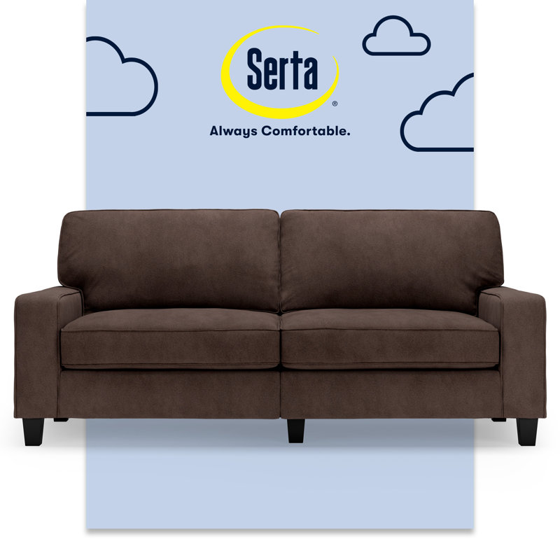 Serta Palisades Track Arm Sofa, Easy Care Fabric, Soft Pillow Back, Pocket Coil Seat Cushions, Dark Brown Microsuede, 78"