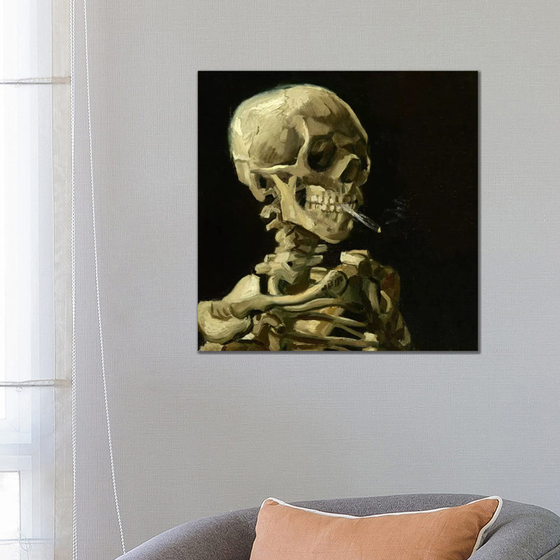 Head Of A Skeleton With A Burning Cigarette by Vincent Van Gogh - Painting on Canvas, 66.04 cm H x 66.04 cm W x 1.91 cm D