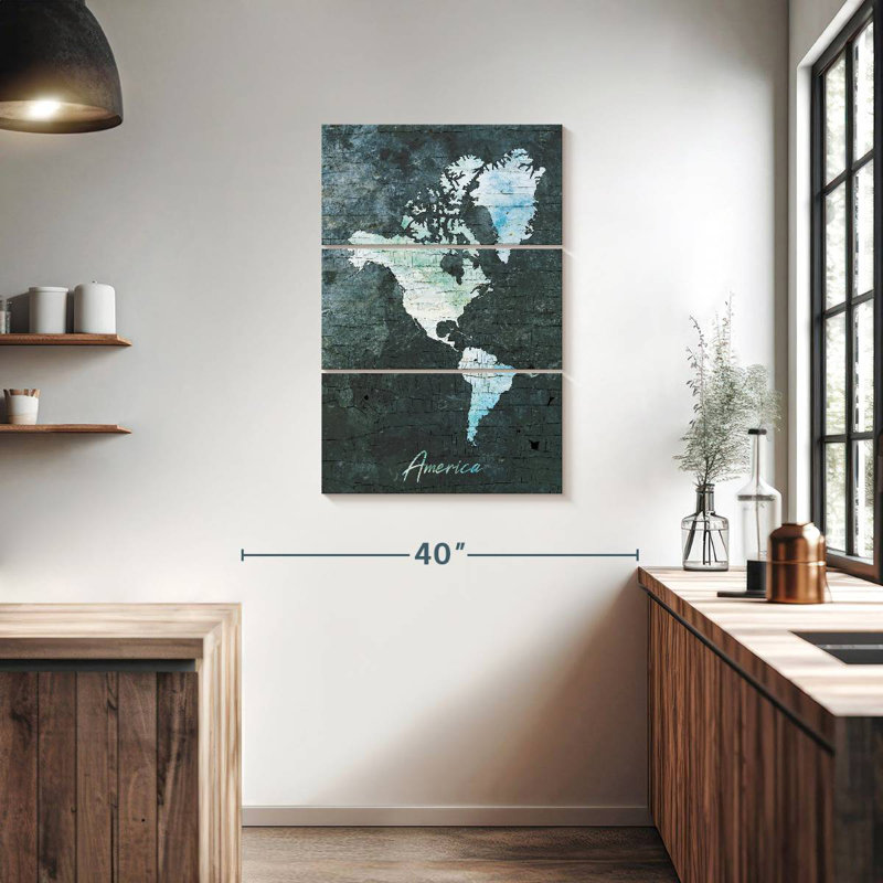 Chipped America Continent Map, 38" H x 24" W