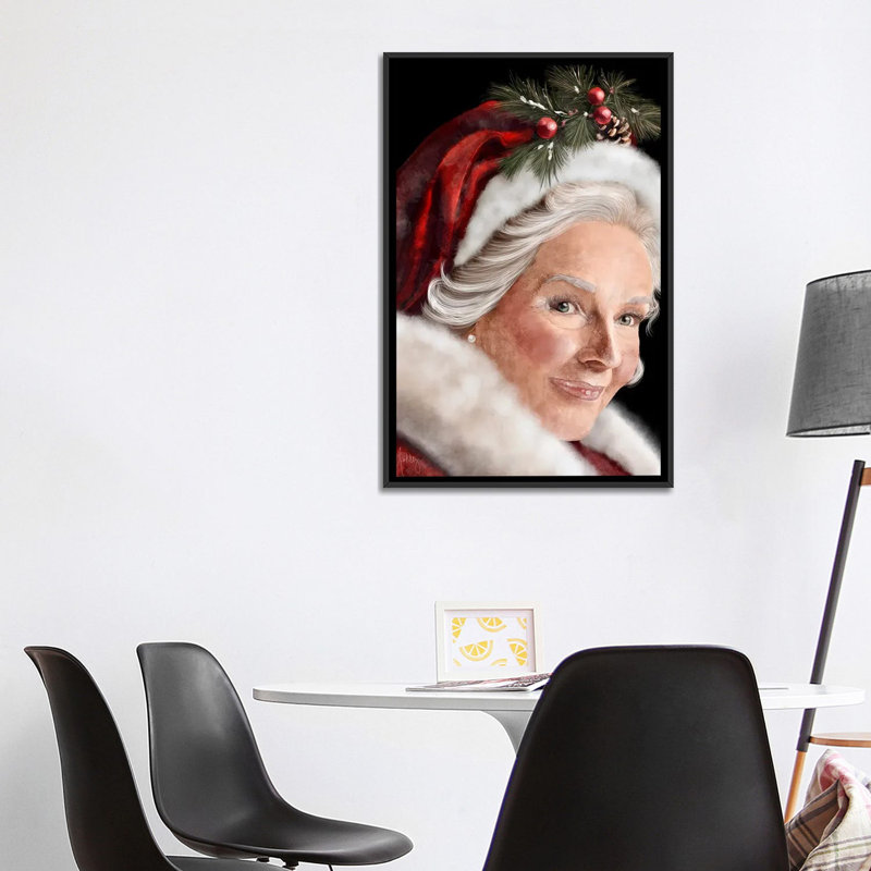 Mme. Claus - reproduction d'art murale - toile encadrée, H 40 po x l 26 po, Cadre flottant sans passe-partout, Noir