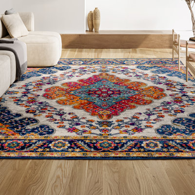 Tapis bleu / jaune / crème Lathan