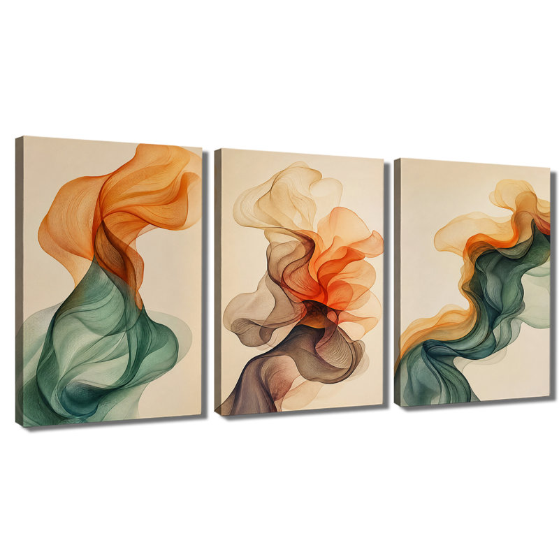 3 panneaux d'art mural en toile dégradé de soie fluide abstrait, 24 * 36 pouces * 3