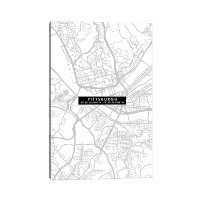 Pittsburgh City Map Minimal 1 Piece Wall Art on Canvas