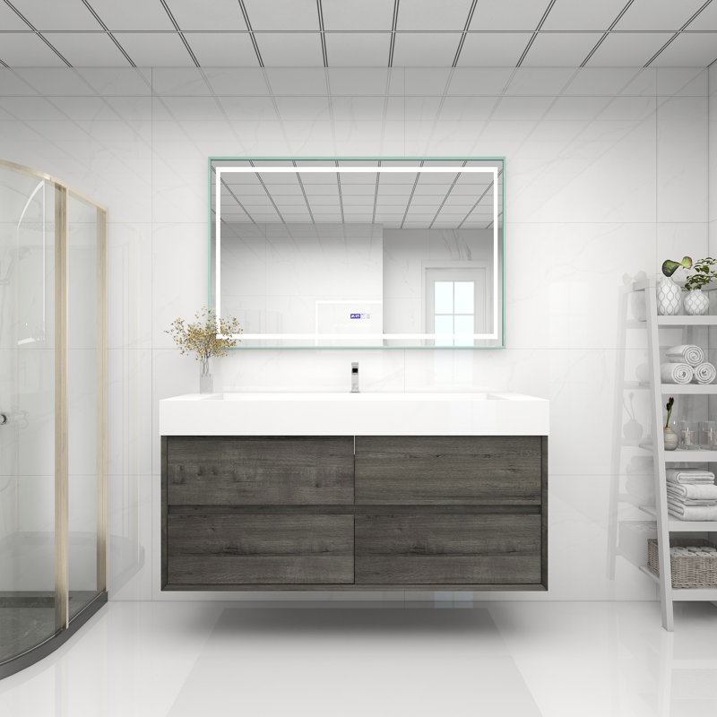 Meuble-lavabo mural simple 60 po, Chêne fumé