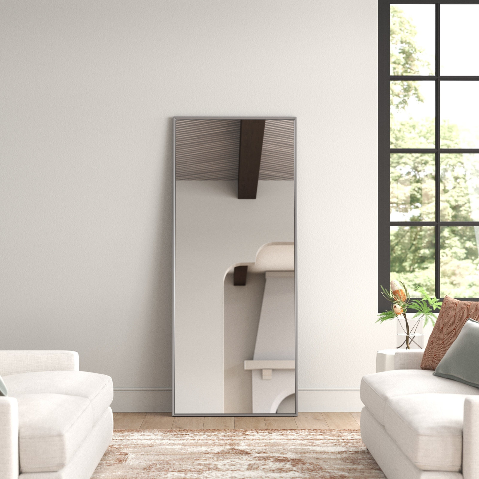 Sabine Metal Rectangle Wall Mirror, 36" x 14", Silver