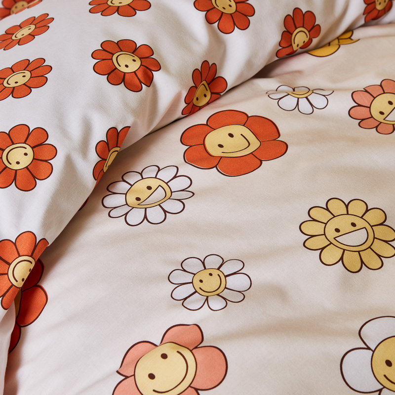 Groovy Floral Reversible Duvet Cover Set Cotton Blend Floral Duvet Cover Set with Pillowcases, 230 x 220 cm