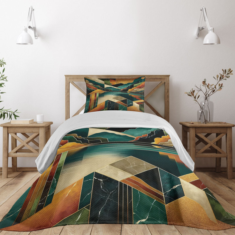 Polyester Geometric Shapes Coverlet, Twin Coverlet + 1 Standard Shams