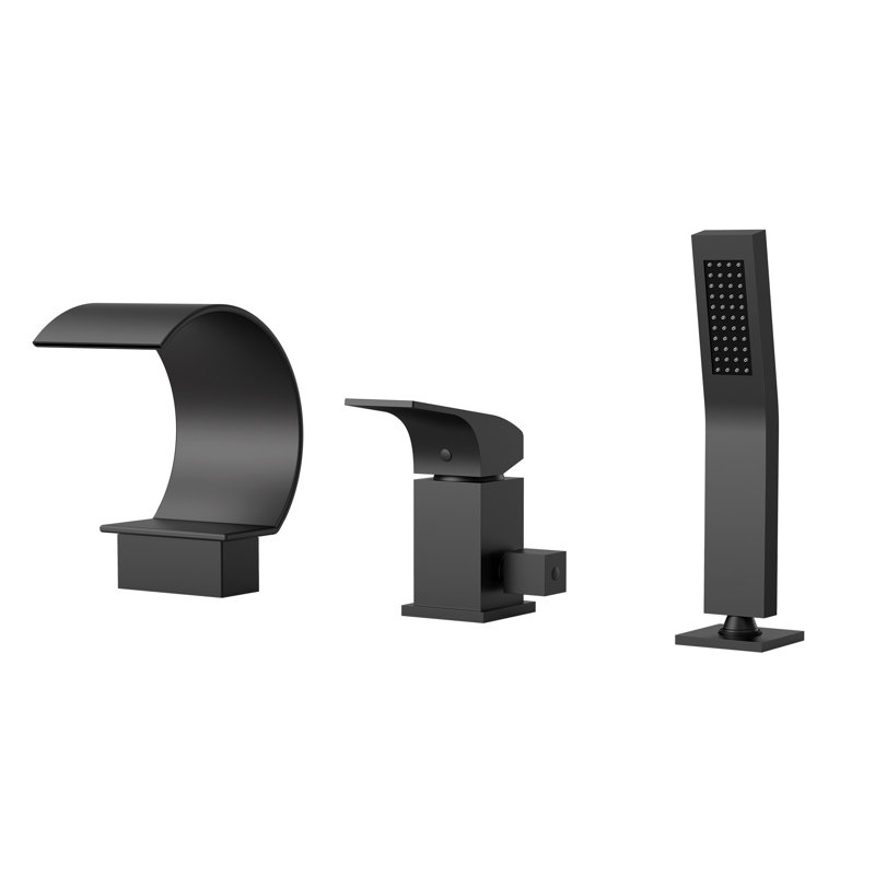 Robinet de baignoire romaine avec douche à main et valve Waterfall, Noir mat