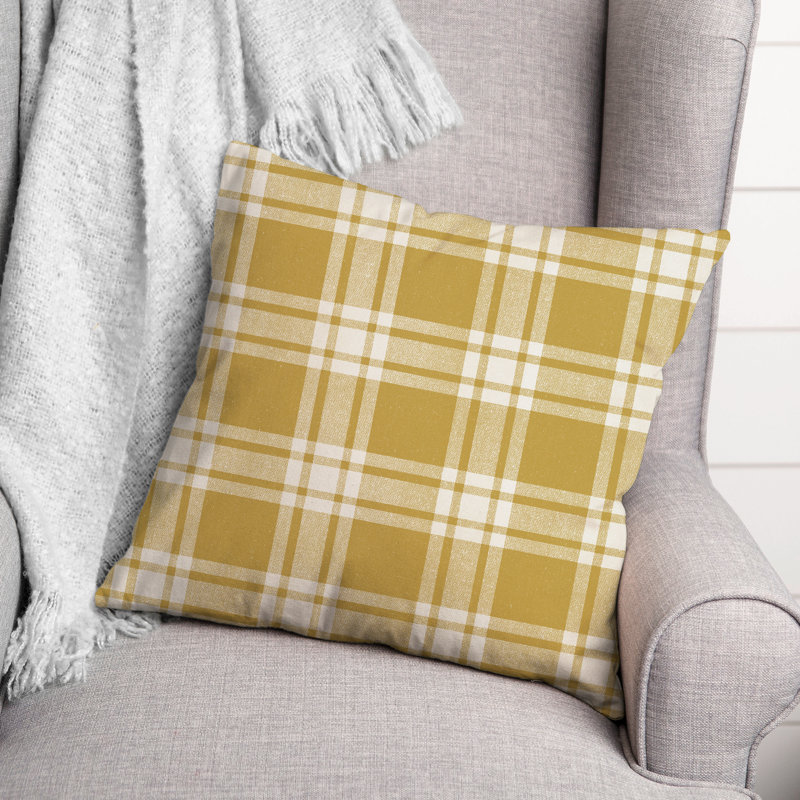 Housse et insert de coussin d'extérieur carré à motif écossais Distress 3, 16 po x 16 po, Jaune