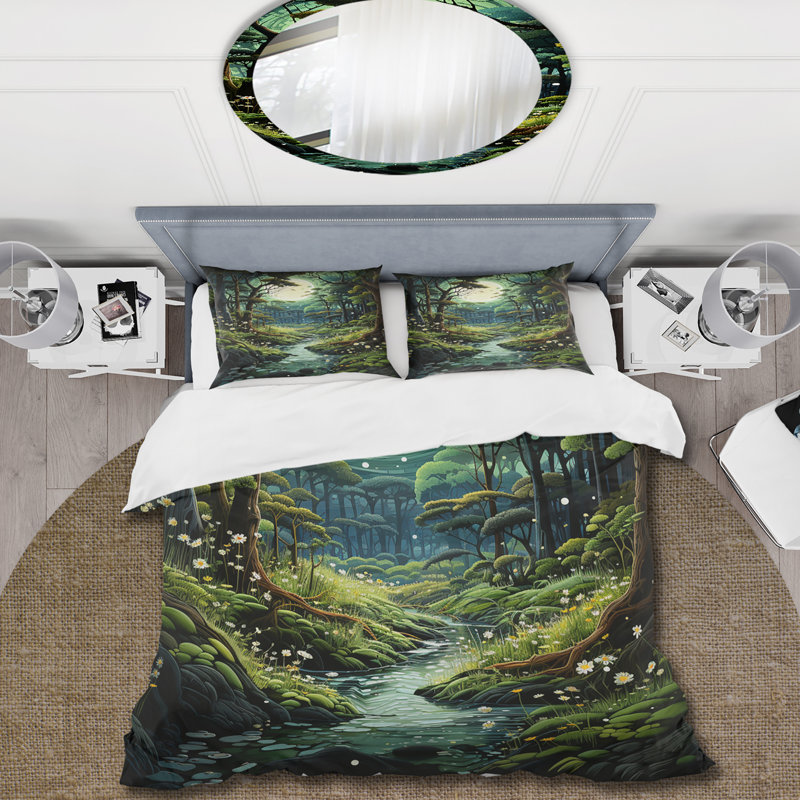 Ensemble de housse de couette Forest Enchanted Forest Pastoral I - Forest, Housse de couette pour grand lit et 2 taies décor