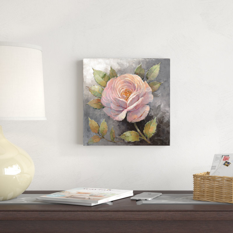 Roses sur fond gris IV, H 12 po x l 12 po x P 1,25 po