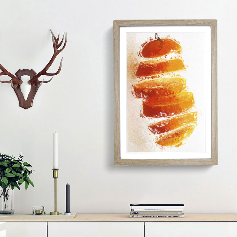 Floating Sliced Orange in Abstract - Picture Frame Painting Print, Oak Framed, 48cm H x 36cm W x 2cm D