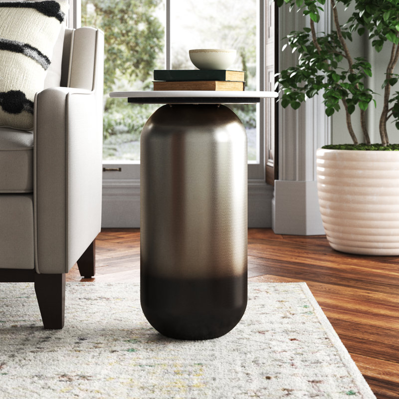 Modern Marble and Metal Neutral White and Gold Side Table - 16" x 16" x 23"