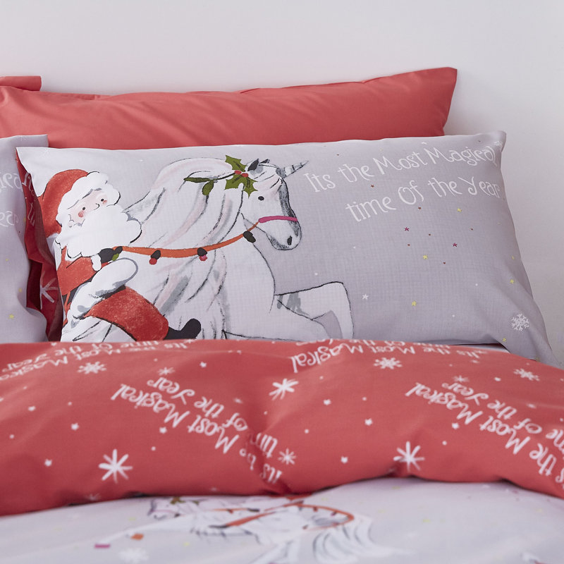 Christmas Unicorn Grey, Single - 1 Standard Pillowcase