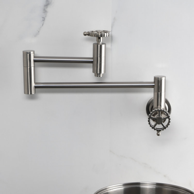 Kingston Brass Fuller Two-Handle 1-Hole Wall Mount Pot Filler Faucet, Brushed Nickel