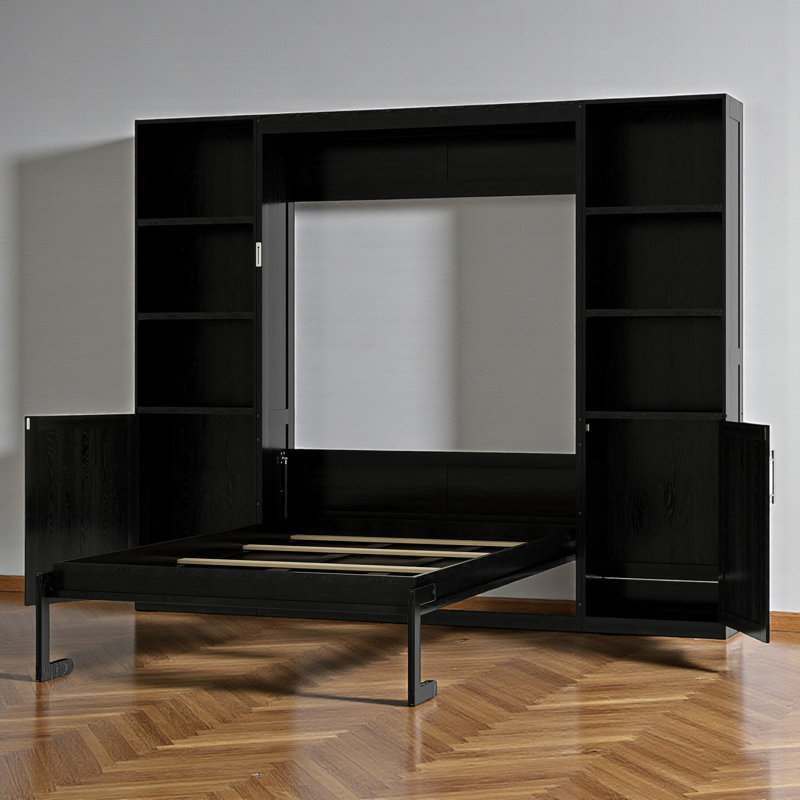 Queen Murphy Bed With Storage, Black