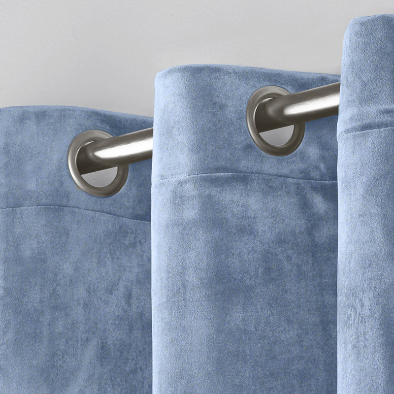Slate Blue Velvet Light-Filtering Grommet Curtain Panels, 54" x 96"