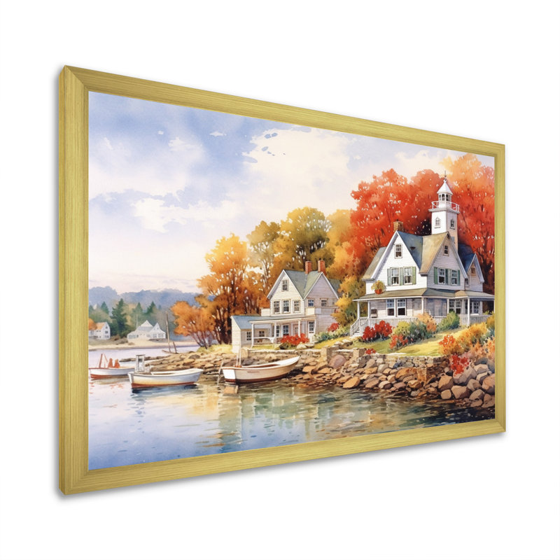 Connecticut's Lake Village Charm I, reproduction d'art sur toile, Encadrement doré, H 12 po x l 20 po x P 1 po