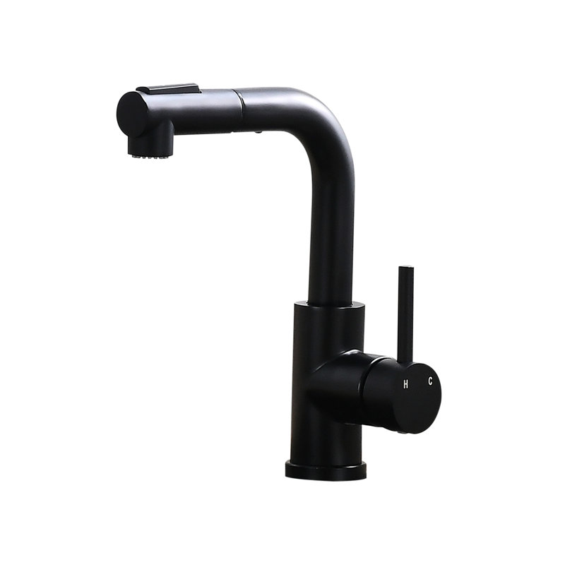 360 Rotatable Black Prep Sink Faucet With Pull Out Spray - Stainless Steel, Modern For Kitchen And Bathroom Bar Ceramic Filler, Stylish