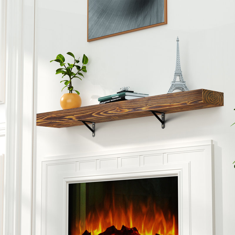 Fireplace Mantel, Wood Floating Fireplace Shelves, Wall Mounted Wooden Display Shelving, Mantels Over Fireplace, Wood Brown