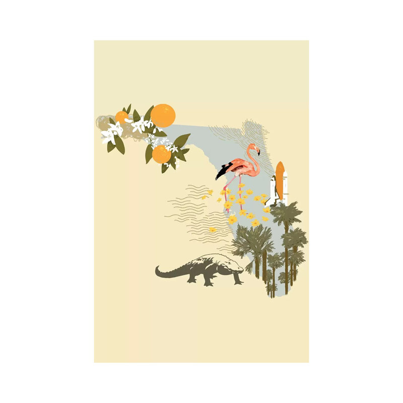 «Illustrated State-Florida» par Jacob Green - reproduction d'art sur toile tendue, H 18 po x l 12 po x 1,5 po