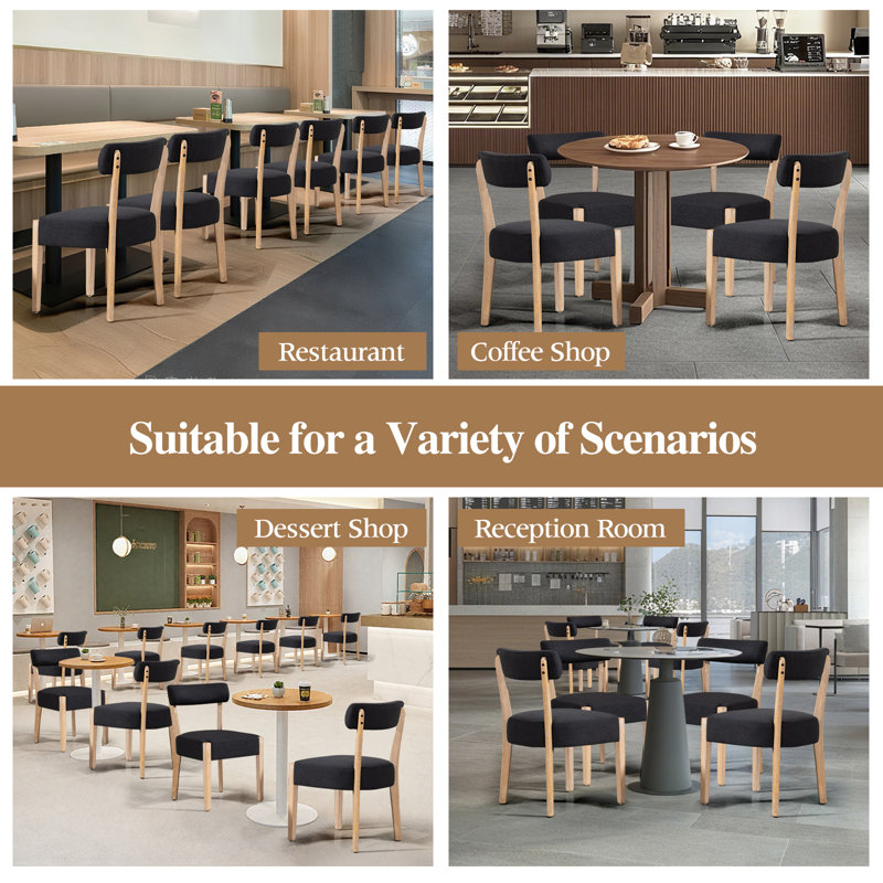 Linen Upholstered Side Dining Chairs, Black