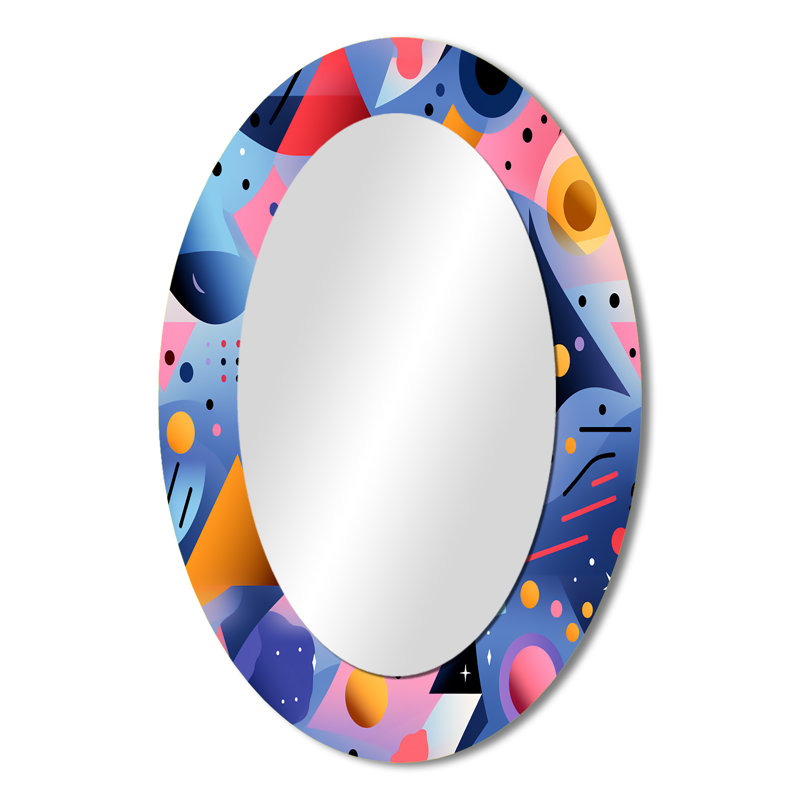 Multicolore Funky Cool motif géométrique triangulaire - Miroir mural moderne ovale, 36 po x 24 po