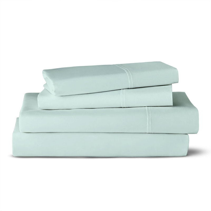 100% Cotton Arctic White Sheets and Pillowcase Set, Queen Sheet Set with Fitted Sheet + 2 Pillowcases, Light Green