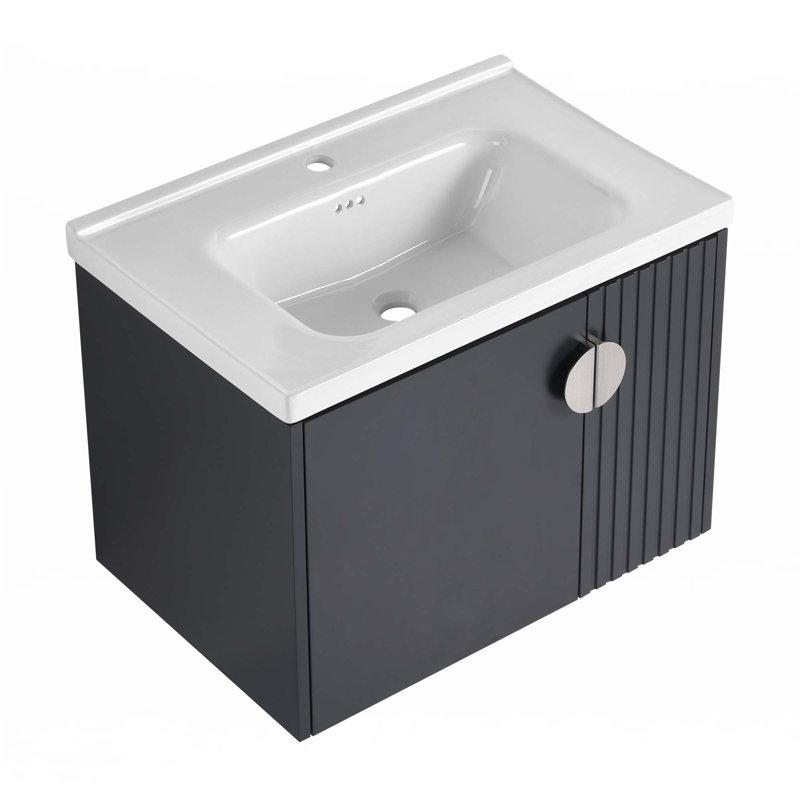 Petit meuble-lavabo avec lavabo, Noir, noir, noir, noir, Argent argent
