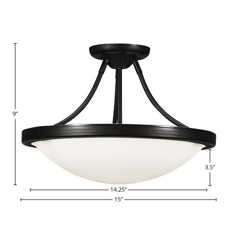 Plafonnier semi-encastré en verre Sakiko, H 9 po x l 15 po x P 15 po