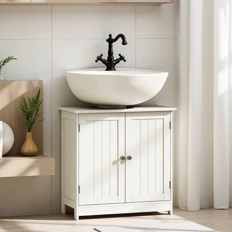 Armoire de rangement à piédestal de style moderne, armoire de salle de bain sous lavabo, Blanc