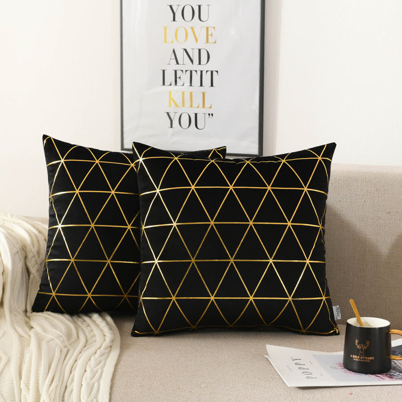 Housse de coussin Bryun, Noir géométrique, 20 po x 20 po