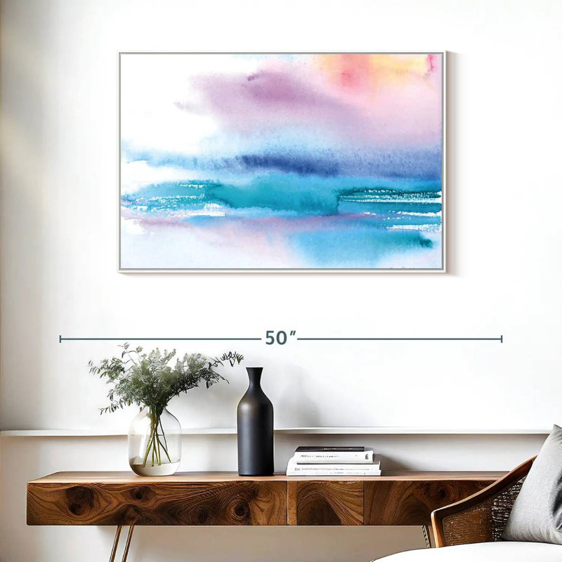 Coucher de soleil délavé, Cadre flottant blanc, 37 po x 25 po