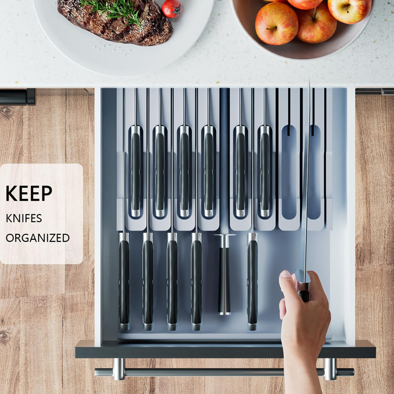 Bamboo In-Drawer Knife Block, Gray