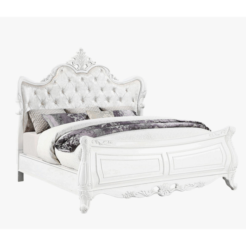 Grand lit de style moderne Opulence en bois blanc perle