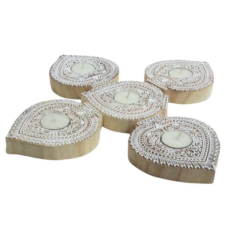  Natural Wood Candle Stand Handcrafted 5x4.2 Holder with Smooth Stain Polish-(Pack Of-8), 8